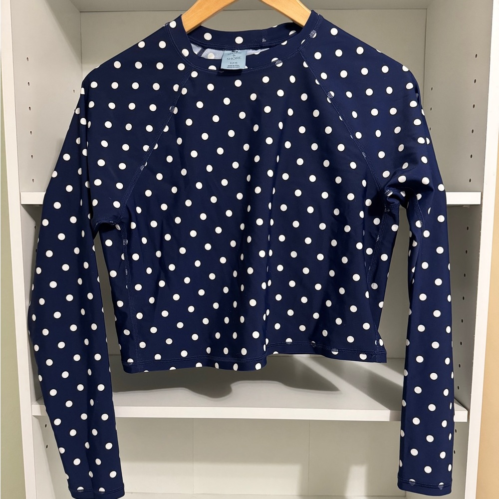 Shade & Shore Women’s Long Sleeve Rash Guard Size Small Blue Polka Dot UPF 50